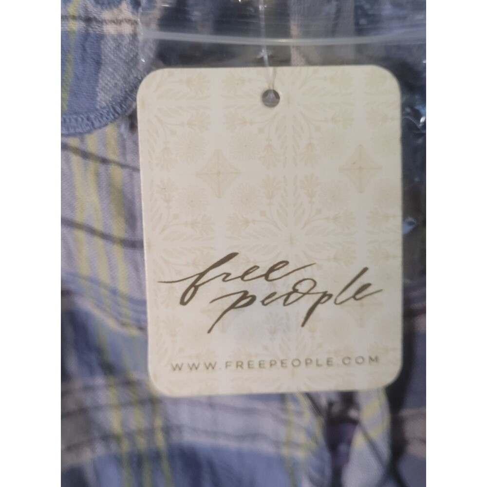 NWT Free People Brooks Mini Dress Womens XS Blue Plaid Floral Hem - Picture 7 of 12